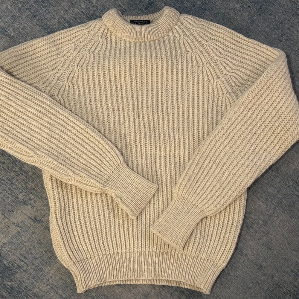Peter Storm Vintage Knit Chunky Ribbed Wool Men's Sweater Cream